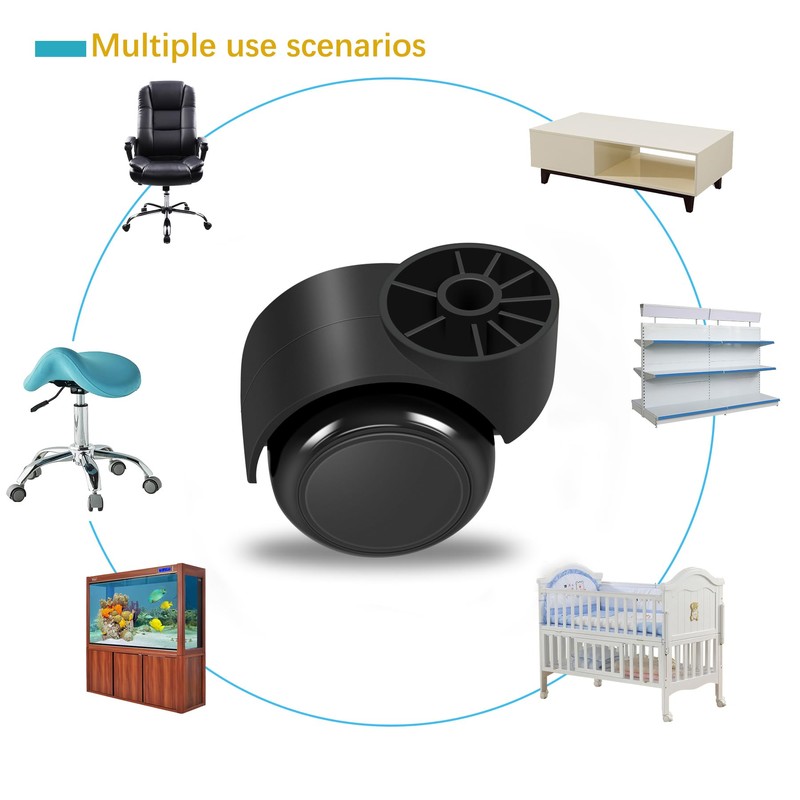 2 Inch Black Silent Office Chair Wheels Replacement - Stemless