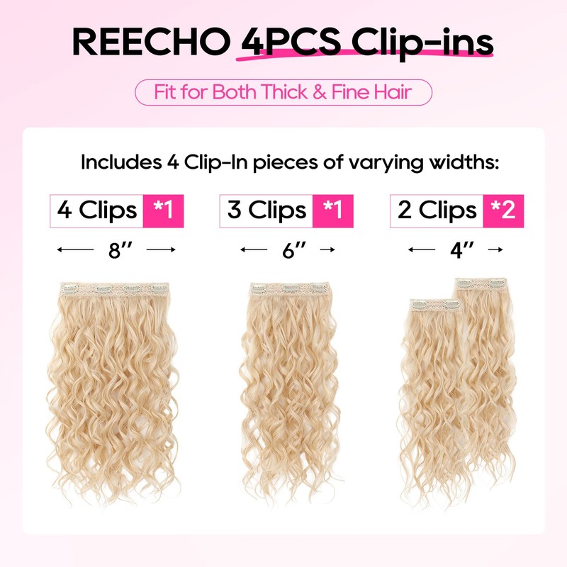 REECHO Curly Hair Extensions, 4PCS 20 inch Clip in Hair