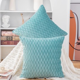 Madizz Pack of 2 Super Soft Velvet Decorative Cushion Covers with Texture Luxury Style Throw Pillow Cases Pillow Shell for Sofa Bedroom Square Aqua 18x18 inch