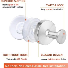 4 Pcs Suction Cup Hooks for Wreath,Shower Hooks Suction,Stainless Steel Suction Cup Hooks,Heavy Duty Suction Hooks for Christmas Wreath,Window Suction Cup Hook for Bathroom Kitchen Wall