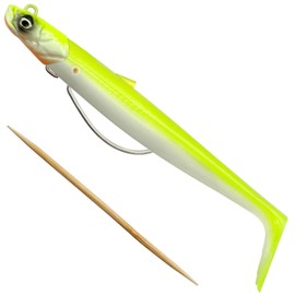 Savage Gear Sandeel V2 WL – Weedless Sandeel Imitation with Lively Kicking Action, Rolling Rise Jig Head, Ideal for Saltwater Predator Fish like Pike, Bass & Zander Lemon Back 13 cm