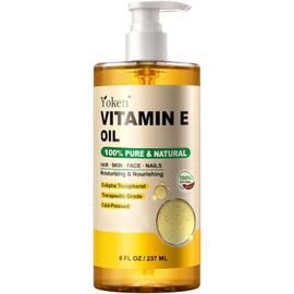 Yoken Aceite De Vitamina E 237 Ml(8 Oz Fl)Aceite De Vitamina E Orgánico Para La Piel. Aceites Vitamínicos Para Cicatrices, Cabello, Rostro, Uñas Y Cuero Cabelludo. Aceite Perfecto Para Baño Y Cuerpo.