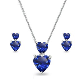 GemStar USA Necklace and Stud Earrings for Valentines Day Sterling Silver Simulated Blue Sapphire Friendship Heart Jewelry Set for Women Bridesmaids Birthday Gift