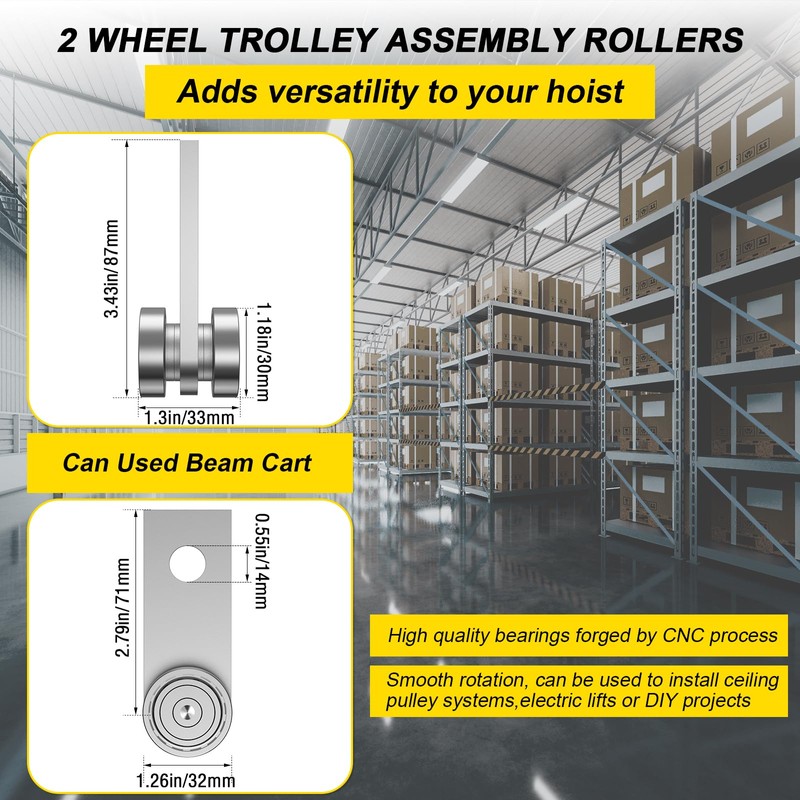 HZG 2 Wheel Trolley Assembly Rollers, Two Bearing Trolley Assembly