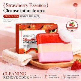Feminine Cleansing Bar for Women, Yoni Bar, Ph-Balanced Formula, Remove Odor, Moisturize&Soften, Clean &Gentle Ingredients, Strawberry Scent, Velvety Texture for Daily Intimate Hygiene, Red