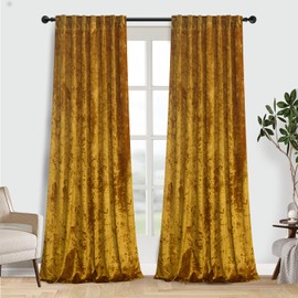 gisewood Gold Velvet Curtains for Bedroom with Back Tab Thermal Insulation Window Treatments Panels for Living Room, Warm Yellow 2 Panels Set 52" W x 84" L