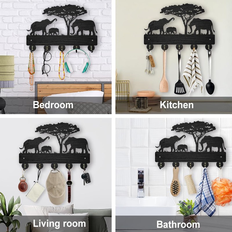 MAYJOYDIY Elephant Tree Key Holder for Wall Wood Wildlife Key