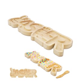 Pulchrum Easter Candy Dish Set, Letter Easter Plates with Egg and Carrot Elements, Wooden Bunny - Shaped Spoon, Serving Tray for Dinner, Dessert, Candy and Chocolate, Bunny Charcuterie Board for Party