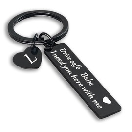 Drive Safe Keychain for Boyfriend Girlfriend Husband Her Birthday Valentines Day Christmas Gifts for Him Stocking Stuffers for Men (Black-L)