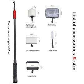 Wave Point Carbon Fiber 5 in 1 Aquarium Cleaning Tool Kit Algae Scraper Scrubber Pad Sponge Telescopic Handle Fish Tank Brush Cleaner Set for Saltwater Freshwater
