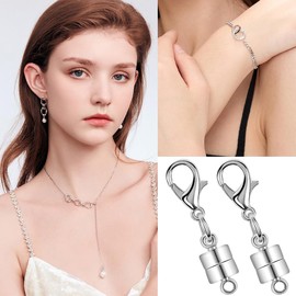 ZOPJUMA Pack of 15 Magnetic Clasp Chain 925 Sterling Silver Bracelet Clasp Magnetic Clasp for Chains Necklace Bracelet DIY Jewellery Making Accessories (B)