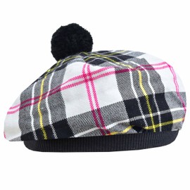 Tam O' Shanter Hut – Klassische Tammy-Mütze, Acrylwolle, flache Haube, Bommel, perfekte schottische Schottenkaro, Baskenmütze, Alltagskleidung, Einheitsgröße, Macpherson-Kleid, Einheitsgröße