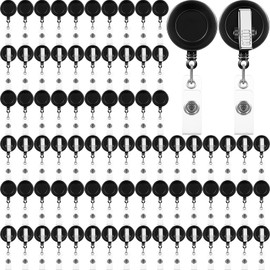 Fulmoon 100 Pcs Translucent Retractable Badge Reels Round ID Badge Holders Nursing Name Reels with Swivel Alligator Clip and Vinyl Card Strap for Nurses Volunteer Students Teachers (Black)