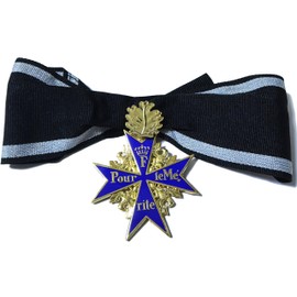 FREECROWS Pour Le Merite 24k Gold Plated Cross Medal Blue Max Highest Honor + Ribbon Repro