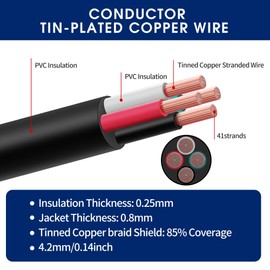 24 Gauge Wire, 4 Conductor Electrical Wire, UL2464, 50 Feet, 24/4, Low Voltage Wire, 24 AWG, Flexible Extension Cord, Stranded Tinned Copper Cord for Lamp Lighting,