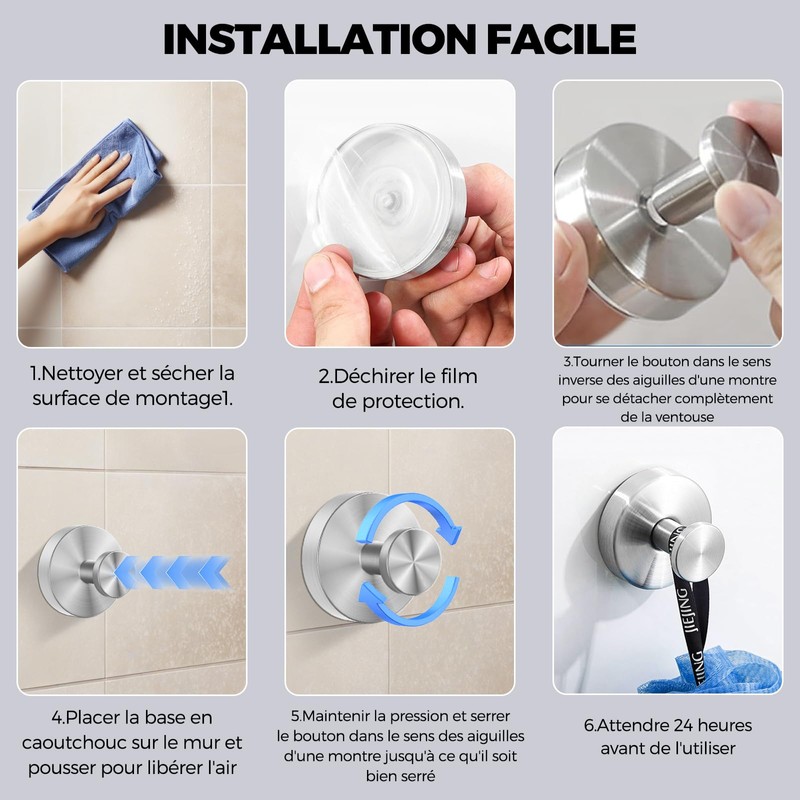 Pack of 4 Towel Rails No Drilling Suction Cup Hooks