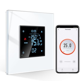 CNBINGO Smart Thermostat Flush-Mounted with Crystal Glass Panel WiFi Digital Room Thermostat Compatible with Alexa Echo, Google Assistant, 16 Amp, White