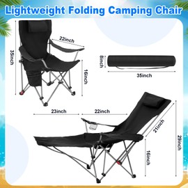 Yuntau 2 Set Reclining Camping Chair with Umbrella Clamp, Adjustable Beach Chair with Foot Rest, SPF 50+, Folding Shade Camping Lounger Recliner for Adult Outdoor(Grey, Black,Oxford)