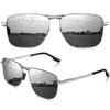 LUENX Men Rectangular Polarized Sunglasses Square Retro Shades - Silver
