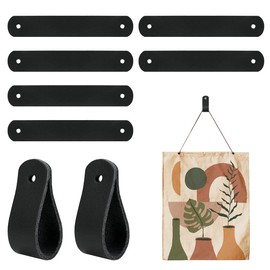 FERCAISH Pack of 8 PU Leather Curtain Rod Holders, Wall Hooks, Towel Hooks, Bathroom, Kitchen, Bedroom, Office