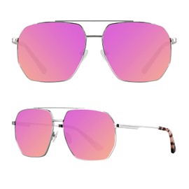MAXJULI Polarized Aviator Sunglasses for Women Men - Classic Retro Style Oversized Metal Frame Shades with UV400 Protection 8813（Silver+Pink）