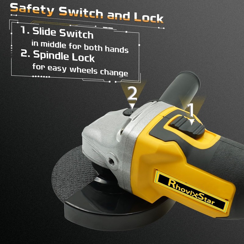 RhovixStar Brushless Angle Grinder Cordless, 3/8 Inch Battery Grinder Power