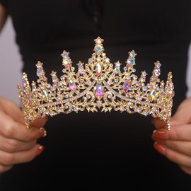 JWICOS Baroque Tiara and Crown for Women Vintage Wedding Headband Tiara Hair Accessories for Bride Birthday Prom Party Princess Tiaras and Crowns for Women (AB Gold)