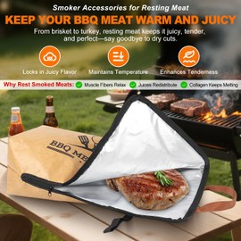 BBQ Blanket for Resting Meat, Insulated Meat Blanket for Juicy & Tender, Reusable Smoker Grilling Bag with Accessories & Elastic Band, Wide Mouth for Brisket, Turkey, Steaks, Gifts for Men (21in)