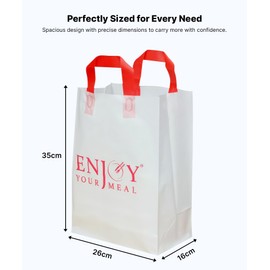 Plastic Bags with Handles and Cardboard Bottom 25pcs, Large Vest Carrier Bags Food Delivery Bag for Restaurants and Takeaways, Sturdy Plastic Carrier Bags with Handles for Shopping, Groceries (Black)