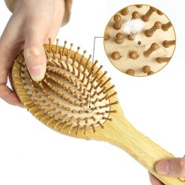 Hair Brush Set for Hair Growth, Natural Bamboo Beech Bristles Detangling Wooden Paddle Hairbrush for Massaging Scalp, for Women Men and Kids, for All Hair Types, with Ergonomic handle
