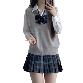 Qichenk Cosplay Uniform School Vest, Knit Sweater, Graduation Ceremony, JK Girls, High School Students, Vest, V-Neck, Loose, For School, Work, Casual, Costume, School Festival, Cultural Festival