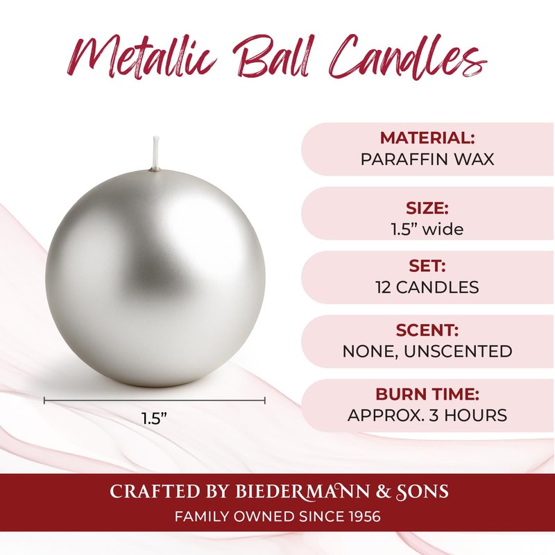 Biedermann & Sons Silver Ball Candles – Decorative Metallic Novelty