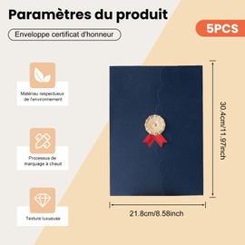 Pack of 5 Certificate Diploma Sleeves A4 Elegant 3 Flap Folding Certificate Holder Document File Invitation Card Protector (Dark Blue)