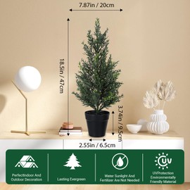 18.5" Artificial Cedar Trees, Indoor Outdoor UV Resistant Potted Plant for Indoor Decor of Home and Office, Outdoor Indoor Front Porch Garden