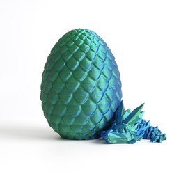 Flavery Dragon Egg - Small Surprise Egg with 8” Pearly Sheen Dragon Inside, 3D Printed Gift, Articulated Dragon Toy for Birthday, Home Decor (8” Green+Blue Dragon)