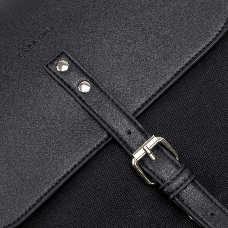 Expatrié Backpack Women Cotton Canvas & Vegan PU Leather Black