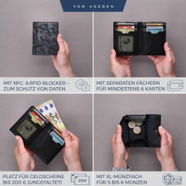 VON HEESEN® Men's Leather Wallet with Coin Compartment and RFID Protection, Genuine Leather Wallet for Men and Women, Wallet, Black grey camouflage, With XL coin pocket, With XL coin compartment