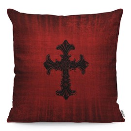 WONDERTIFY Cross Black Cushion Cover Medieval Gothic Decorative Throw Pillow Covers, Sofa Pillow Case Red Black 45X45 Cm