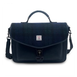 Islander The Laptop Bag - Made of Microfibre Leather & Harris Tweed (Black Watch Tartan)