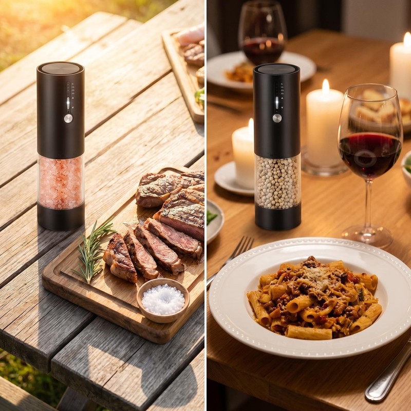 Tyzine 2Pack Electric Salt & Pepper Grinder Set One-Touch Operation