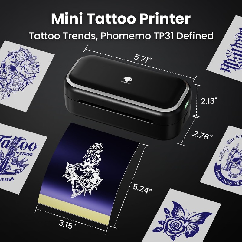 TP31 Mini Tattoo Stencil Printer for 3-Inch Tattoos, Portable