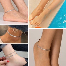 Herringbone Snake Chain Anklets Ankle Bracelets for Women Sterling Silver Ankelts Anklet Beach Bracelet Braslets