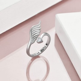 VONALA Angel Wings Rings Purity 925 Sterling Silver True Love Waits Anniversary Birthday Gift for Wife Lovers