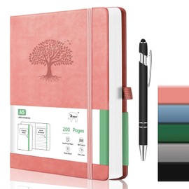 Cuaderno Rayado,A5 Cuaderno con Forro de Tapa Dura,200 Páginas Cuaderno Clásico 21.5 x 15cm,Adecuado para Hombres y Mujeres,Diario de Piel para Escribir, Oficina, Escuela, Negocio(Rose)