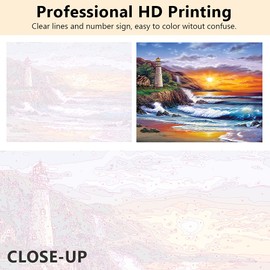 Paint by Number Kits, Lighthouse DIY Painting by Numbers Adults, Sunset Sea Landscape Paint by Number with Brushes and Acrylic Pigment, 16 x 20 Inch Paint by Numbers Crafts for Adults