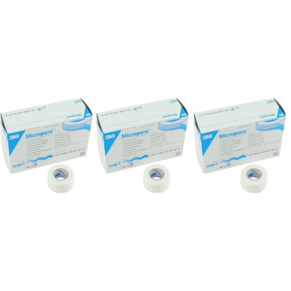 3M Micropore Paper Tape - White, 1" x 10yds CtNMNk, 3Pack (Box of 12)