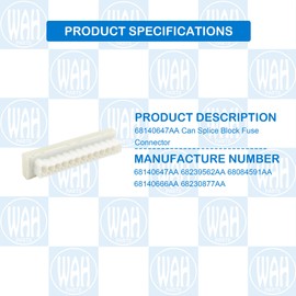 Wahparts 68140647AA Can Splice Block Fuse Connector Compatible with 2014-2025 Jeep Grand Cherokee Wrangler Ram 1500 2500 Dodge Charger Chrysler 200 300 68239562AA