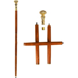 Zayan Nautical Brass Designer Walking Stick Cane Vintage Style with 3 Foldable Walking Stick Gift for Fathers Day, 36 inch, gold