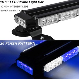 ASPL 16.8 Inch LED Strobe Flashing Light Bar, 26 Flashing Modes High Intensity Emergency Hazard Warning Beacon Lights with Magnetic Base for Car Trucks Trailer Roof Safety (Blue White Blue White)