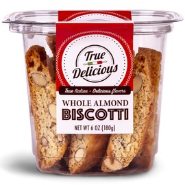 True Delicious WHOLE ALMOND BISCOTTI, Fine Italian cookies, baked twice (4 boxes of 6oz each)